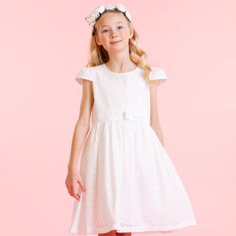 Girls Designer White Cotton Embroidered Dress | Holly Hastie London