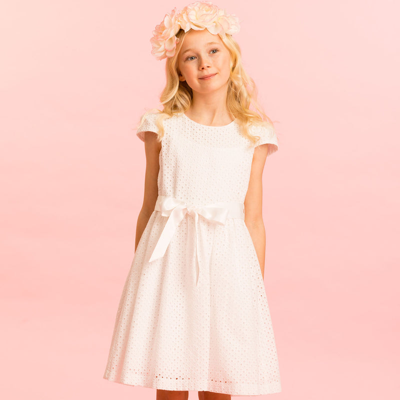 Girls Designer White Cotton Embroidered Dress | Holly Hastie London