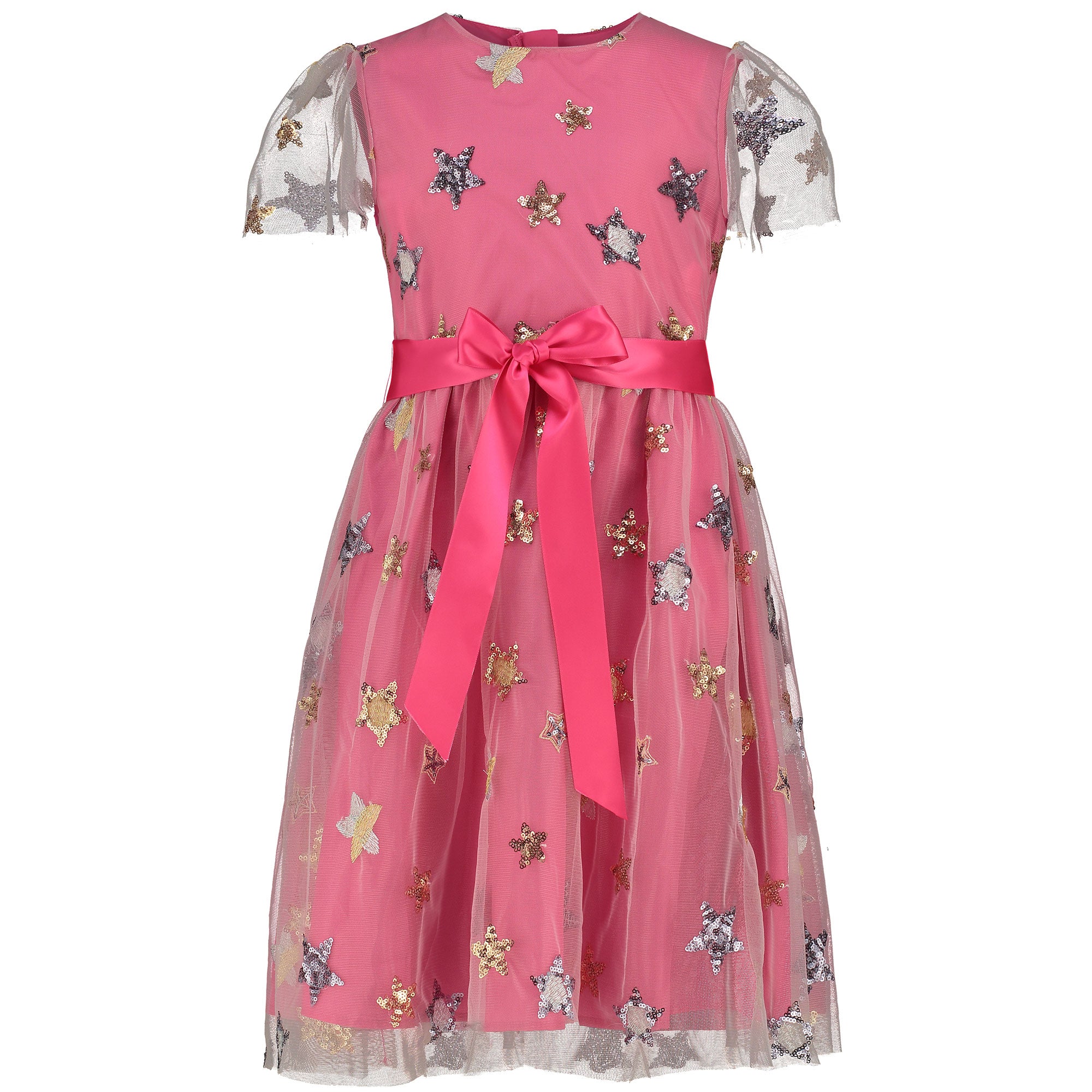 sequin star tulle dress Gold Sequin Stars Glitter Tulle Tea-length Birthday Dress