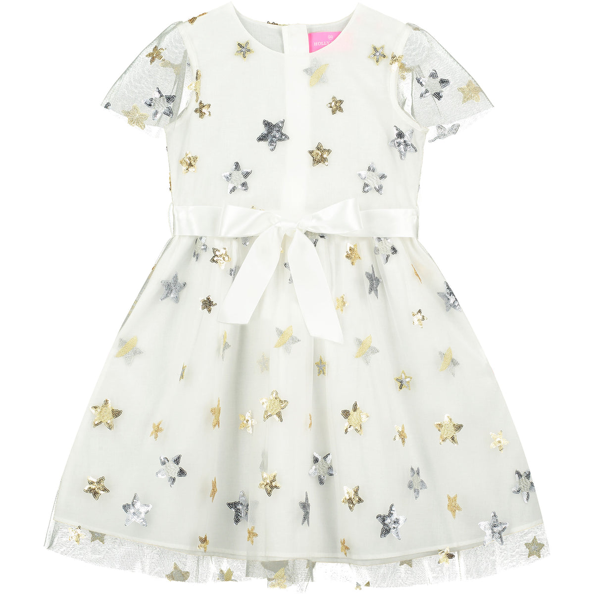 Girls Party Dress Aster Sequin Star Tulle White | Holly Hastie London