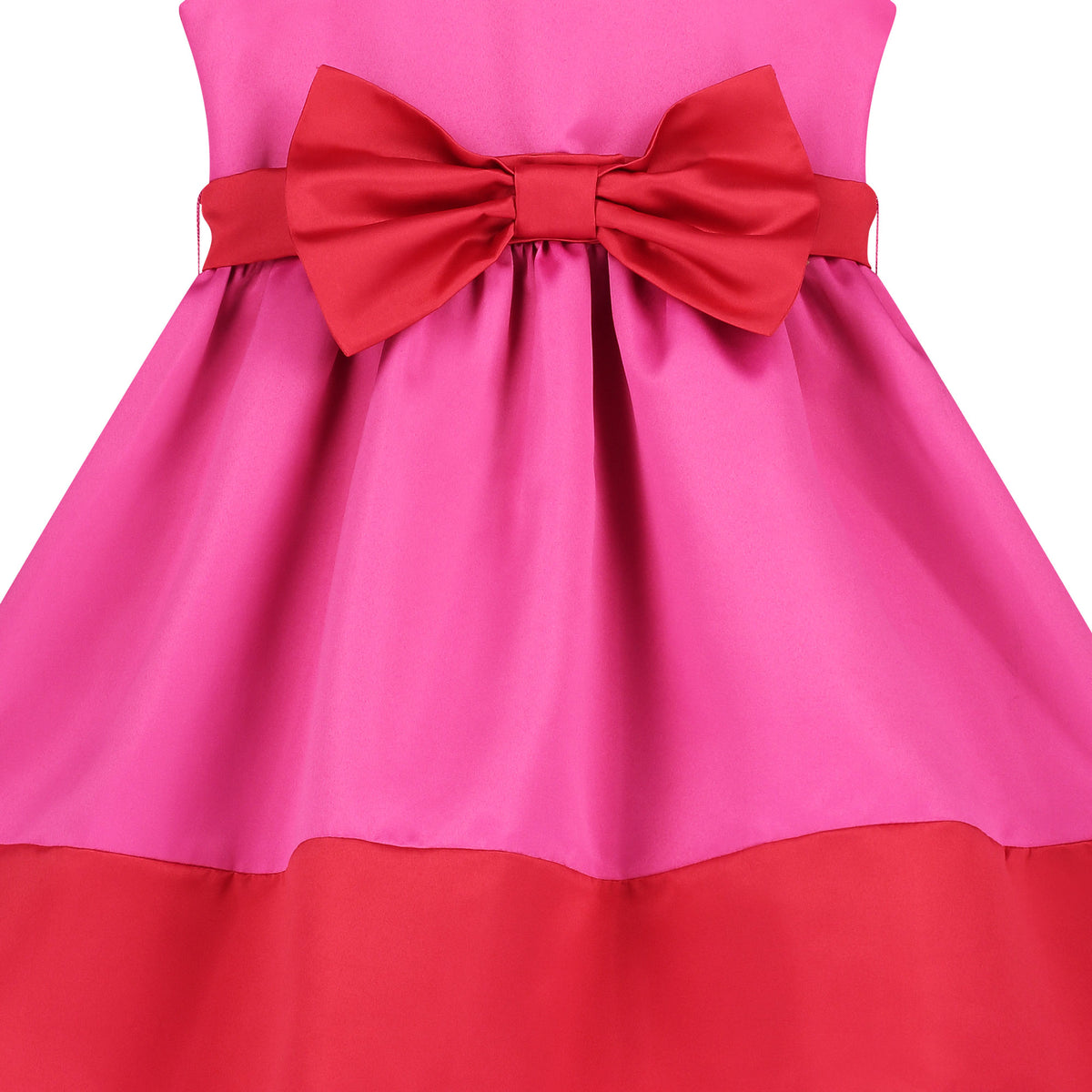 Girls Party Dress Florence Bow Satin Pink & Red | Holly Hastie London