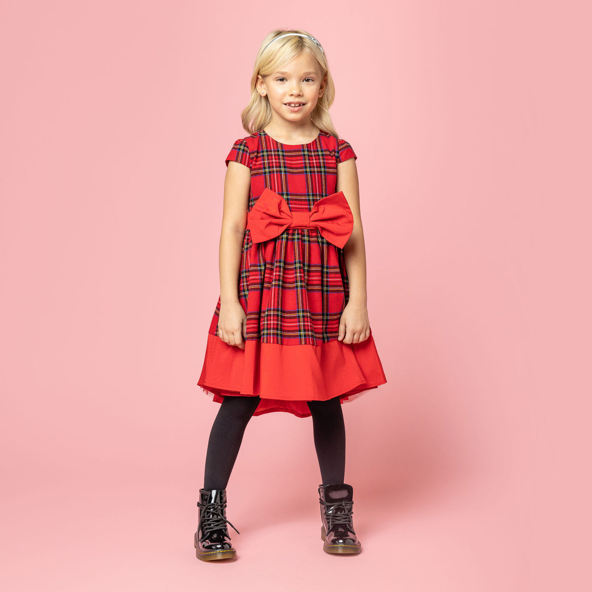 Florence Plaid Tartan Girls Party Dress, Red