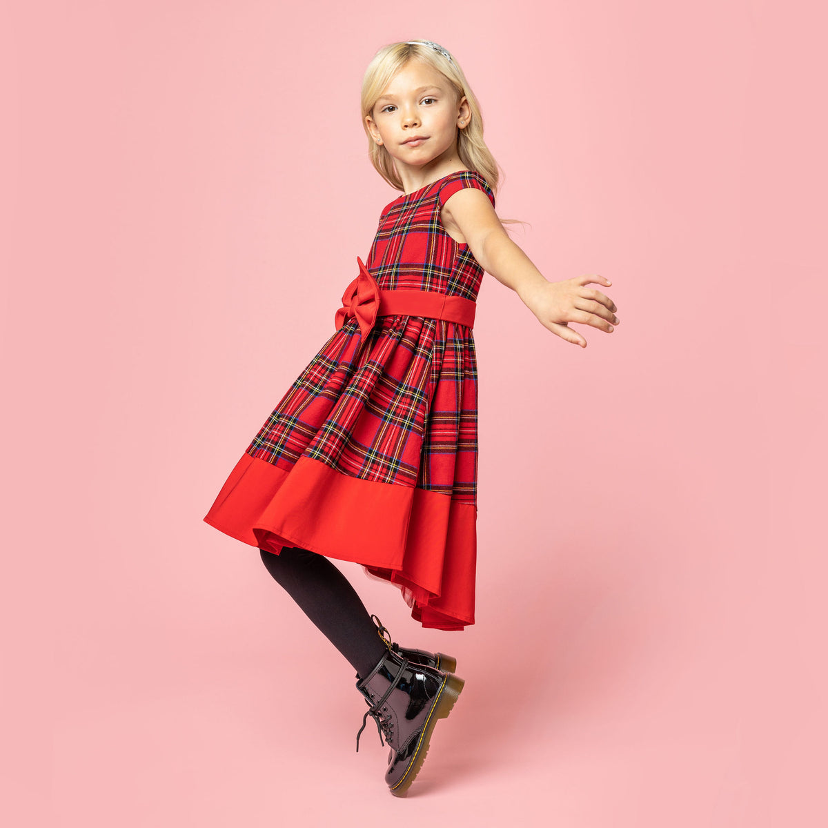 red tartan party dress Red Tartan Check Pinafore Dress | MISSTRUTH
