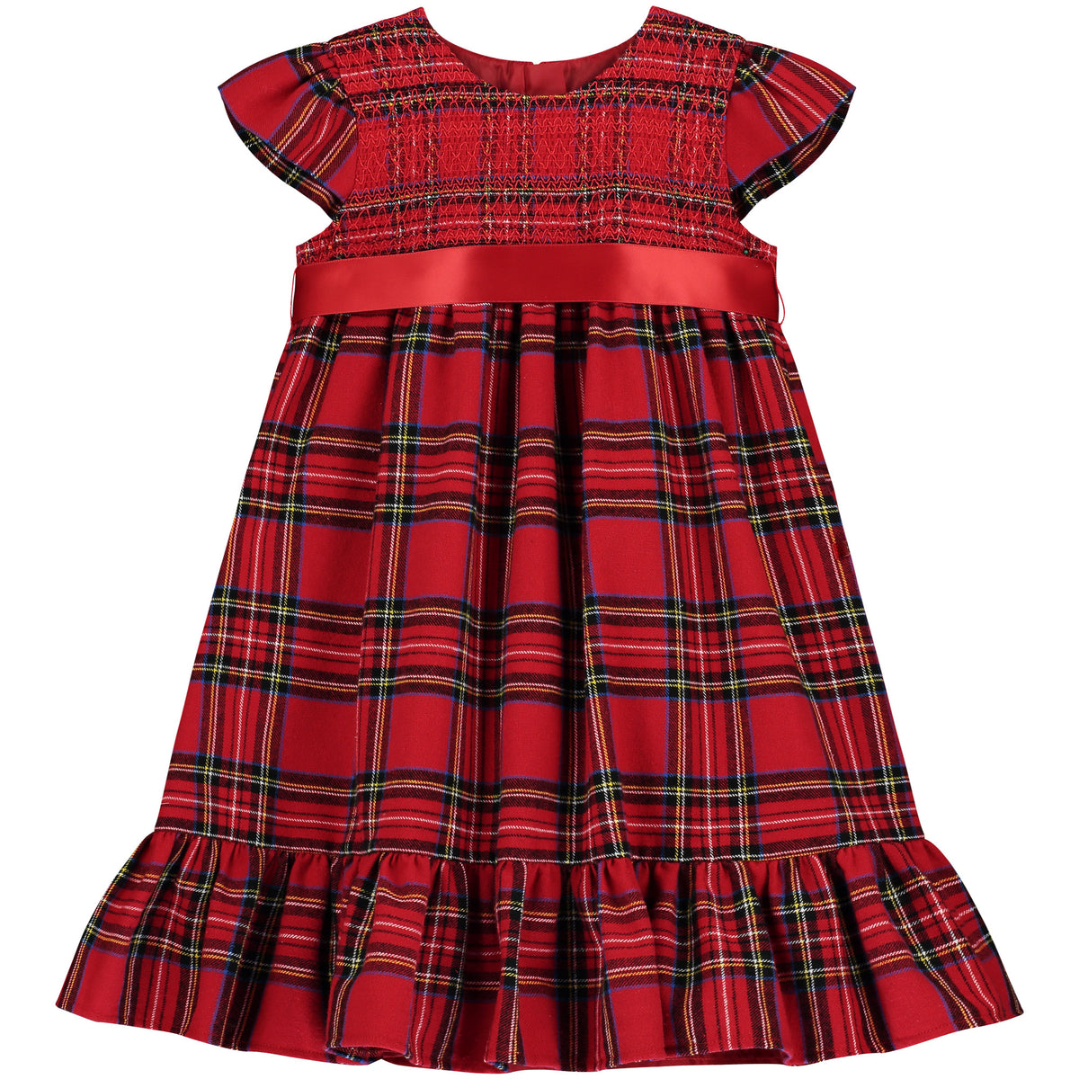 Girls Party Dress Poppy Smocked Plaid Tartan Red | Holly Hastie London
