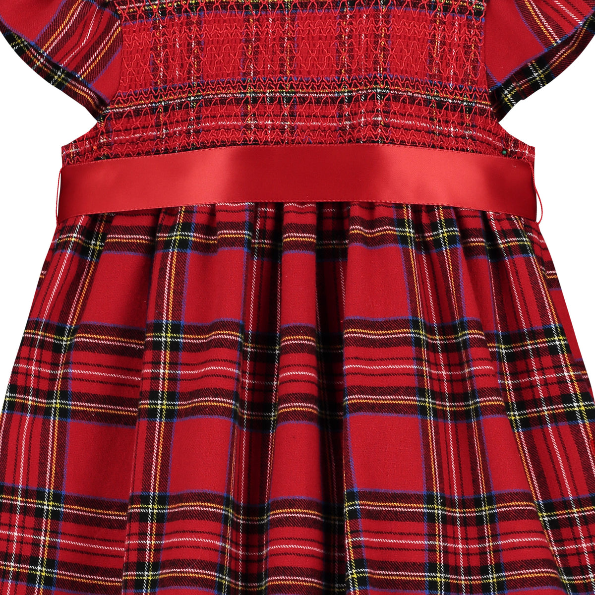 Girls Party Dress Poppy Smocked Plaid Tartan Red | Holly Hastie London
