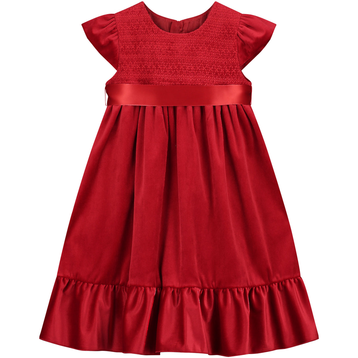 Girls Party Dress Poppy Smocked Velvet Red | Holly Hastie London