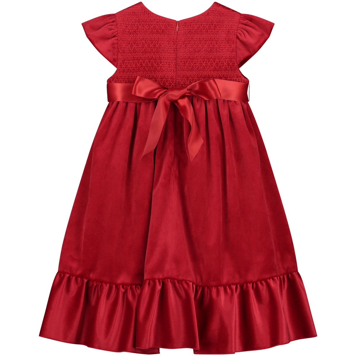 Girls Party Dress Poppy Smocked Velvet Red | Holly Hastie London