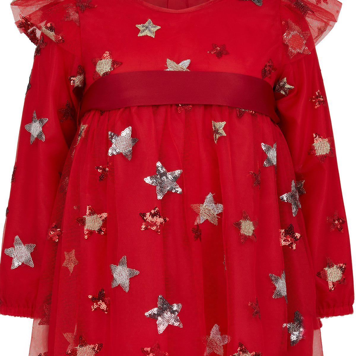 Seren Embroidered Sequin Star Girls Party Dress Red | Holly Hastie London